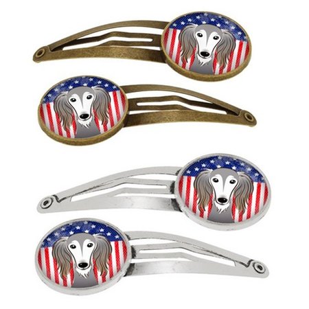 CAROLINES TREASURES American Flag and Saluki Barrettes Hair Clips, Set of 4, 4PK BB2159HCS4